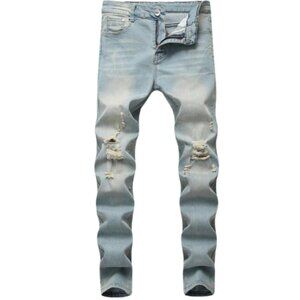LONGBIDA Men's Slim Fit Ripped Stretch Skinny Jeans Blue Distressed Tapered 34